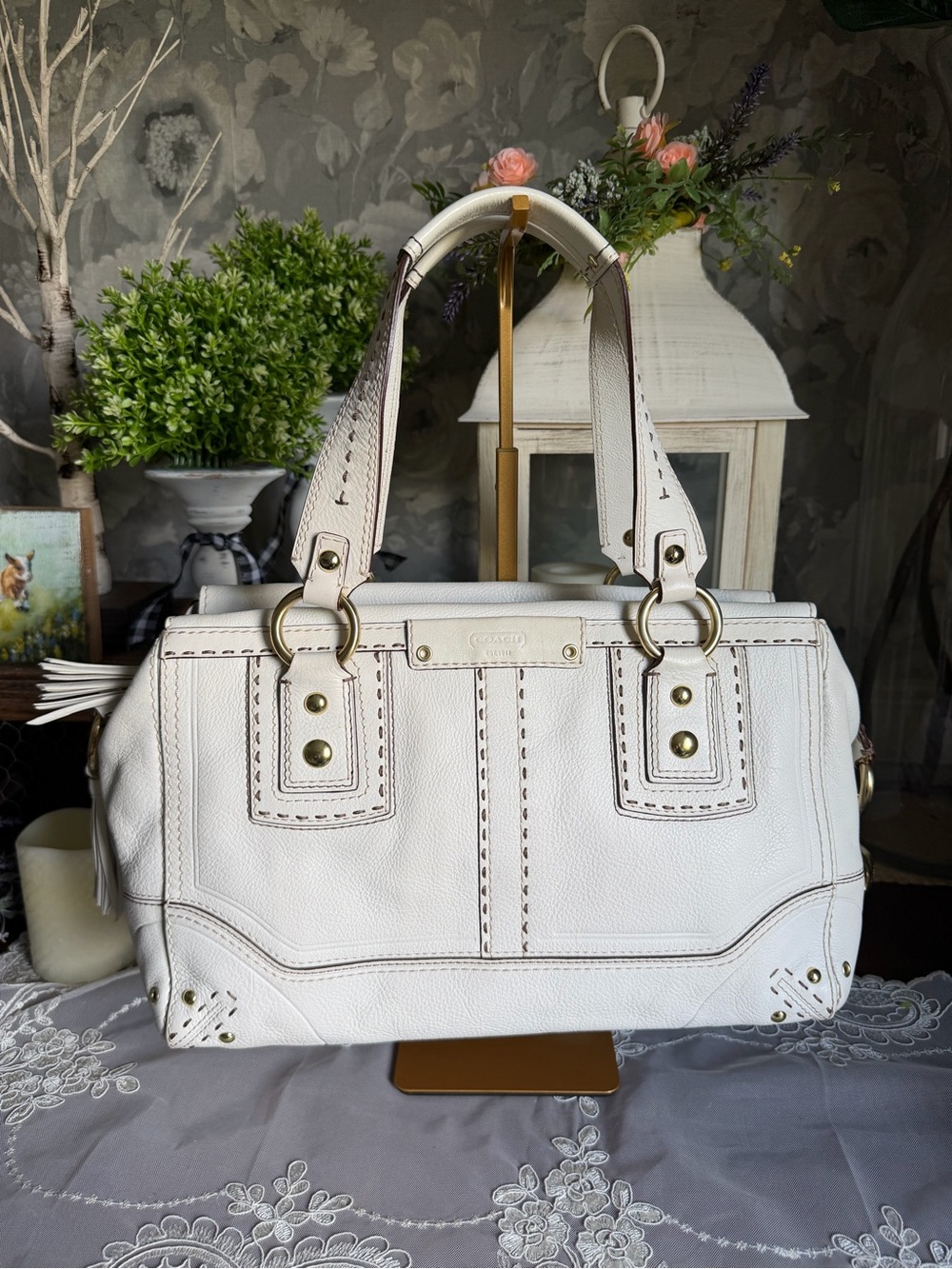 Y2K Coach Hamptons Limited Edition Andrea White Leather Satchel Bag Purse 10555